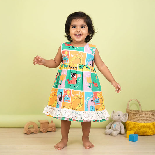 Keebee Organic Cotton Printed Peony Baby Girl Dress