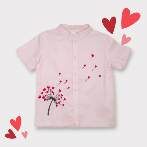 Organic Cotton Embroidered Shirts - Pink Love Dandelion
