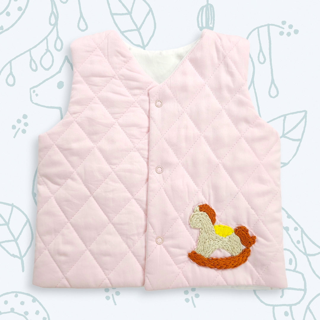Organic Cotton Quilted Pink Vest - Rocking Horse