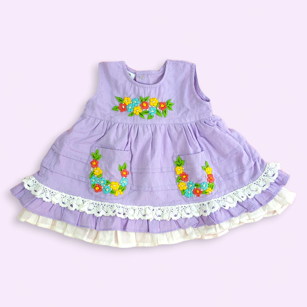 Hand Embroidered Lilac Peony Dress