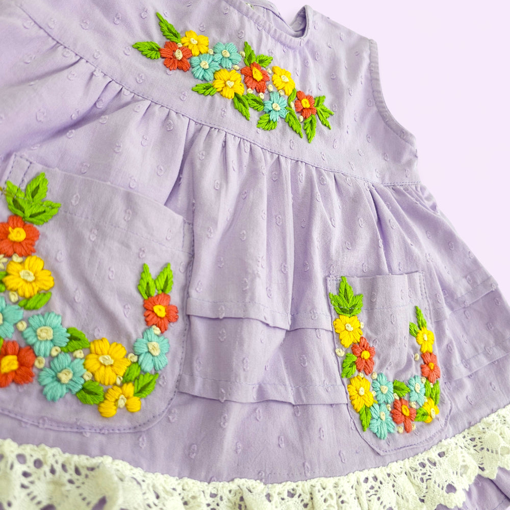 Hand Embroidered Lilac Peony Dress