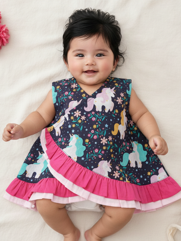 Printed Wrap Dress - Unicorns