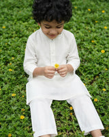 Boys Textured Kurta paired with Pajama Pants - White