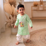 Boys Embroidered Green Kurta paired with Dhoti Salwar - Birds in Bloom