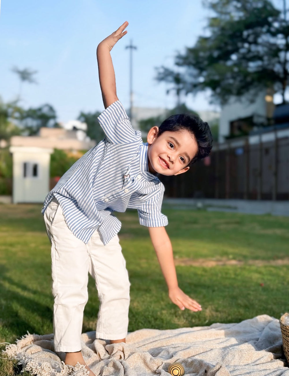Boys Embroidered Blue and White Shirt - Peek-A-Bear