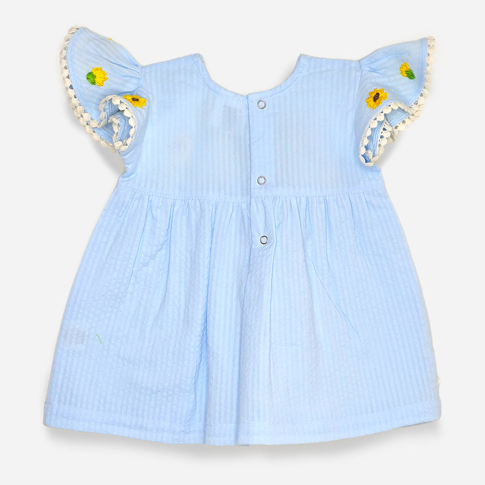 Girls Embroidered Blue Dress - Sunflower Garden