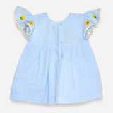 Girls Embroidered Blue Dress - Sunflower Garden