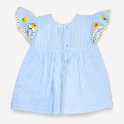 Embroidered Blue Dress - Sunflower Garden