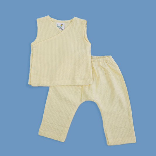Keebee Organic Cotton Kimono Wrap Style Solid Textured Baby Jabla Set - Yellow