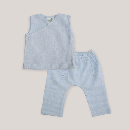 Keebee Organic Cotton Kimono Wrap Style Solid Textured Baby Jabla Set - Baby Blue