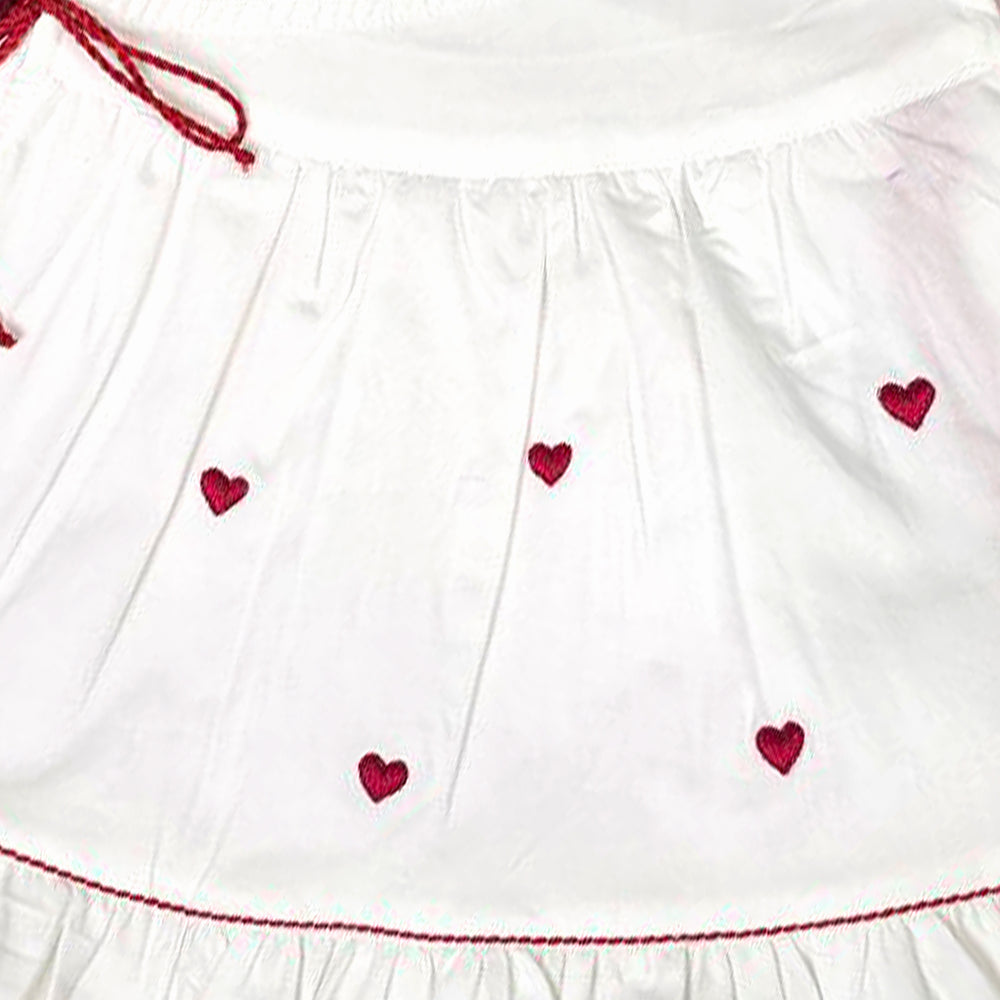 White Embroidered Wrap Dress - Hearts