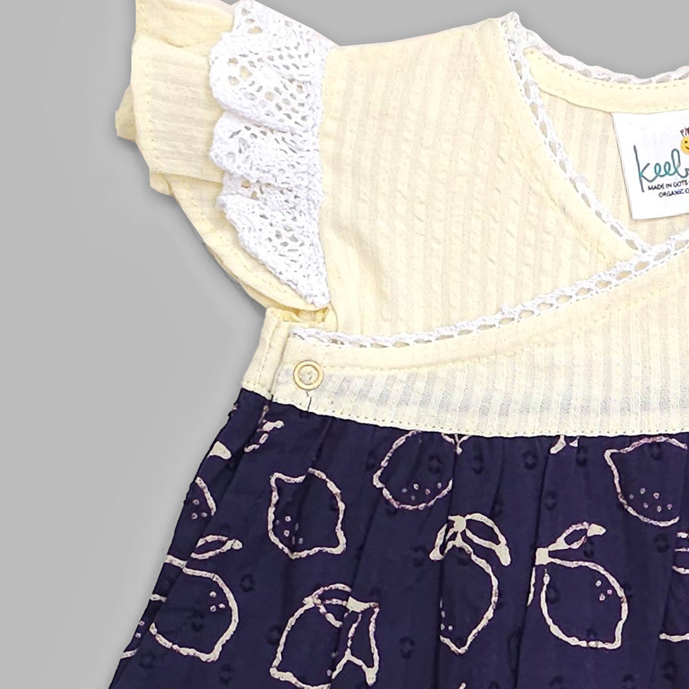 Embroidered Yellow & Blue Wrap Dress - Lemons