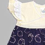 Embroidered Yellow & Blue Wrap Dress - Lemons
