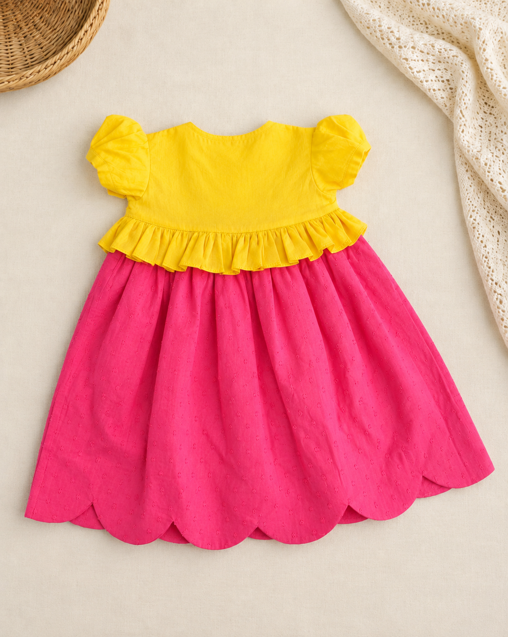 Baby Girl Pink and Yellow Wrap Style Lehenga and Accessories Set - Lotus Pond