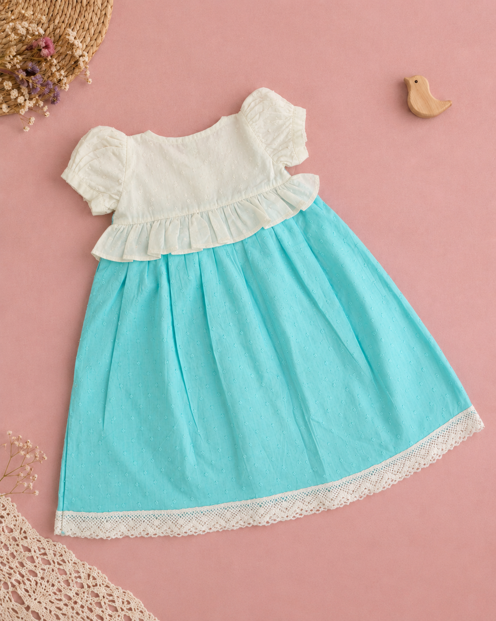 Baby Girl Turquoise Blue and White Wrap Style Lehenga and Accessories Set - Wild Flowers