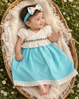 Baby Girl Turquoise Blue and White Wrap Style Lehenga and Accessories Set - Wild Flowers