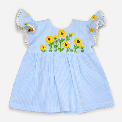 Embroidered Blue Dress - Sunflower Garden