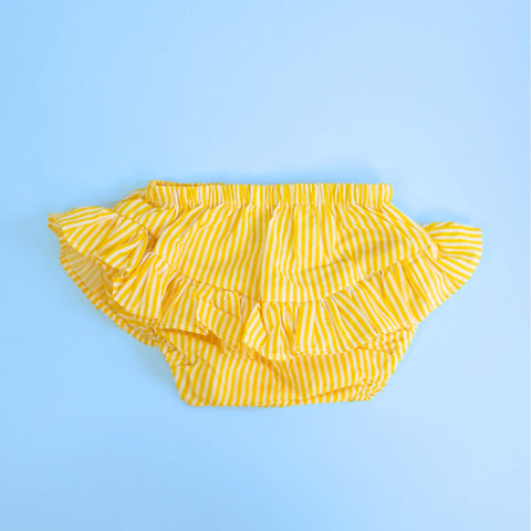Keebee Organic Cotton Ruffled Baby Girl Bloomer - Yellow Stripes