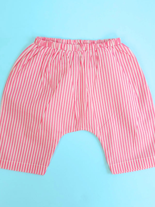 Striped Elastic Waist Baby Diaper Shorts - Pink