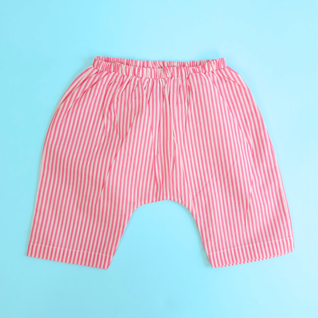 Striped Elastic Waist Baby Diaper Shorts - Pink