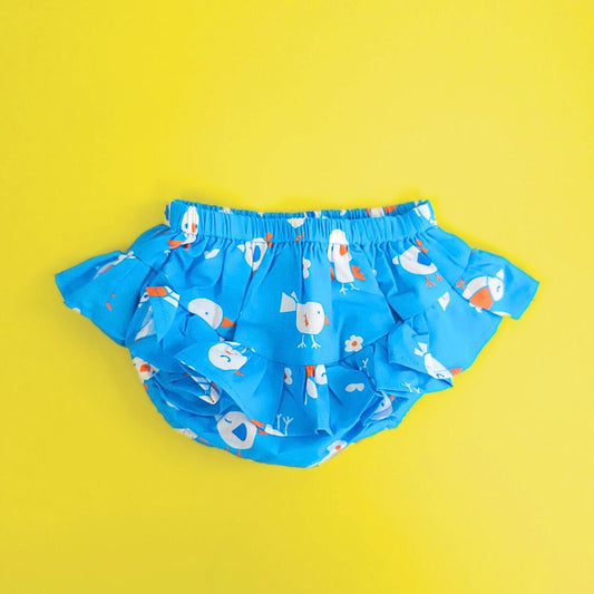 Keebee Organic Cotton Ruffled Baby Girl Bloomer - Blue Birdie