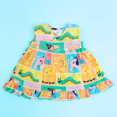 Keebee Organic Cotton Printed Girls Wrap Dress - Zoo Crew