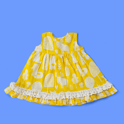 Keebee Organic Cotton Printed Peony Baby Girl Dress - Enchanted Forest