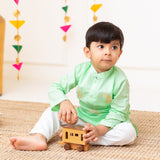 Boys Embroidered Green Kurta paired with Pajama Pants - Paisley