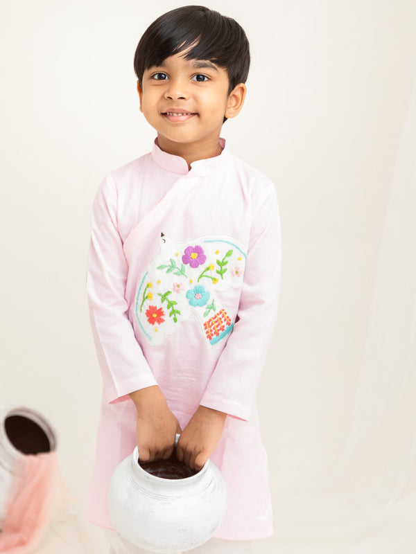 Baby Boy Embroidered Light Pink Kurta paired with Pajama Pants - Blooming Dove