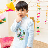 Boys Embroidered Light Blue Angarkha Kurta paired with Pajama Pants - Toucan