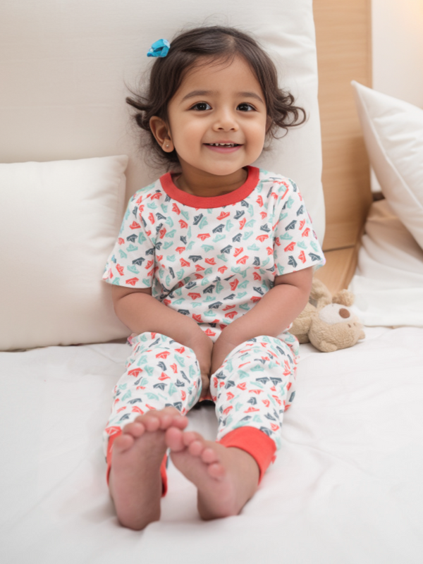 Half Sleeve Lounge Nightsuit PJ Set - Paper Boats