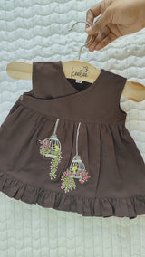 Baby Girl Embroidered Choco Brown Wrap Dress - Birdcage Garden