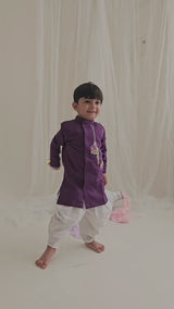Boys Embroidered Purple Kurta paired with Dhoti Pants - Birdcage Garden
