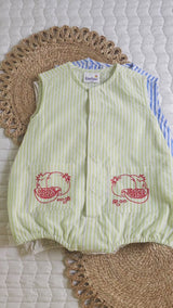 Baby Boy Embroidered Green and White Romper with Pockets - Pomegranates