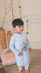 Boys Embroidered Light Blue Angarkha Kurta paired with Pajama Pants - Toucan