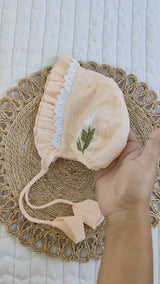 Embroidered White Ruffled Baby Bonnet - Merry Holly