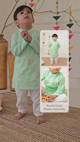 Boys Embroidered Green Kurta paired with Pajama Pants - Paisley