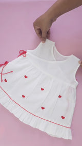 Embroidered White Dress and Accessories Set - Red Heart