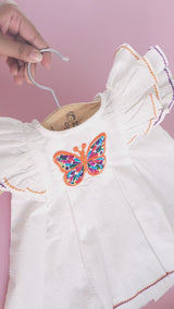 Embroidered White Iris Dress - Butterfly