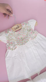 Textured Embroidered White Dress with Cap Sleeves - Paisley