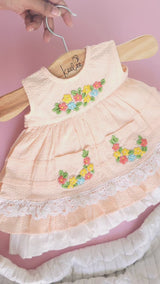 Keebee Organic Cotton Hand Embroidered Peony Dress - Peach