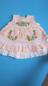 Embroidered Peach Dress and Accessories Set - Peony