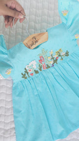 Embroidered Turquoise Blue Dress - Flower Garden