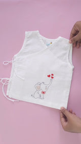 Embroidered White Jabla, Diaper Shorts & Accessories Set - Elephant