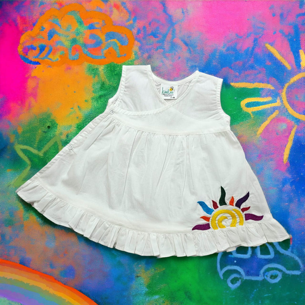 White Embroidered Wrap Dress - Colorful Sun