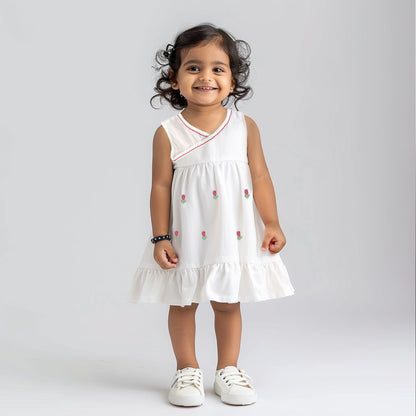 Hand-Embroidered White Dress - Tulips