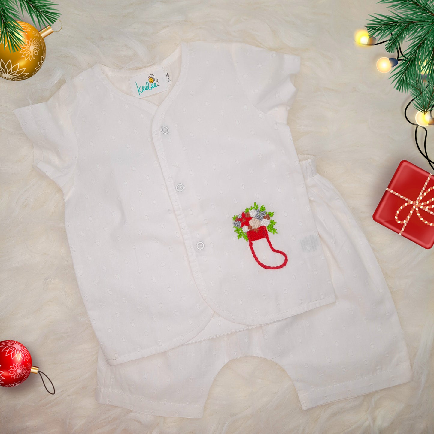 Organic Cotton Embroidered Jabla and Pants Set - Holiday Sock
