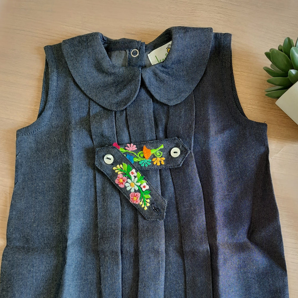 Denim Embroidered Tab Dress