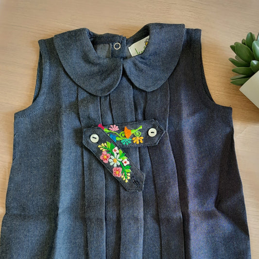 Keebee 100% Tencel Denim Embroidered Tab Dress