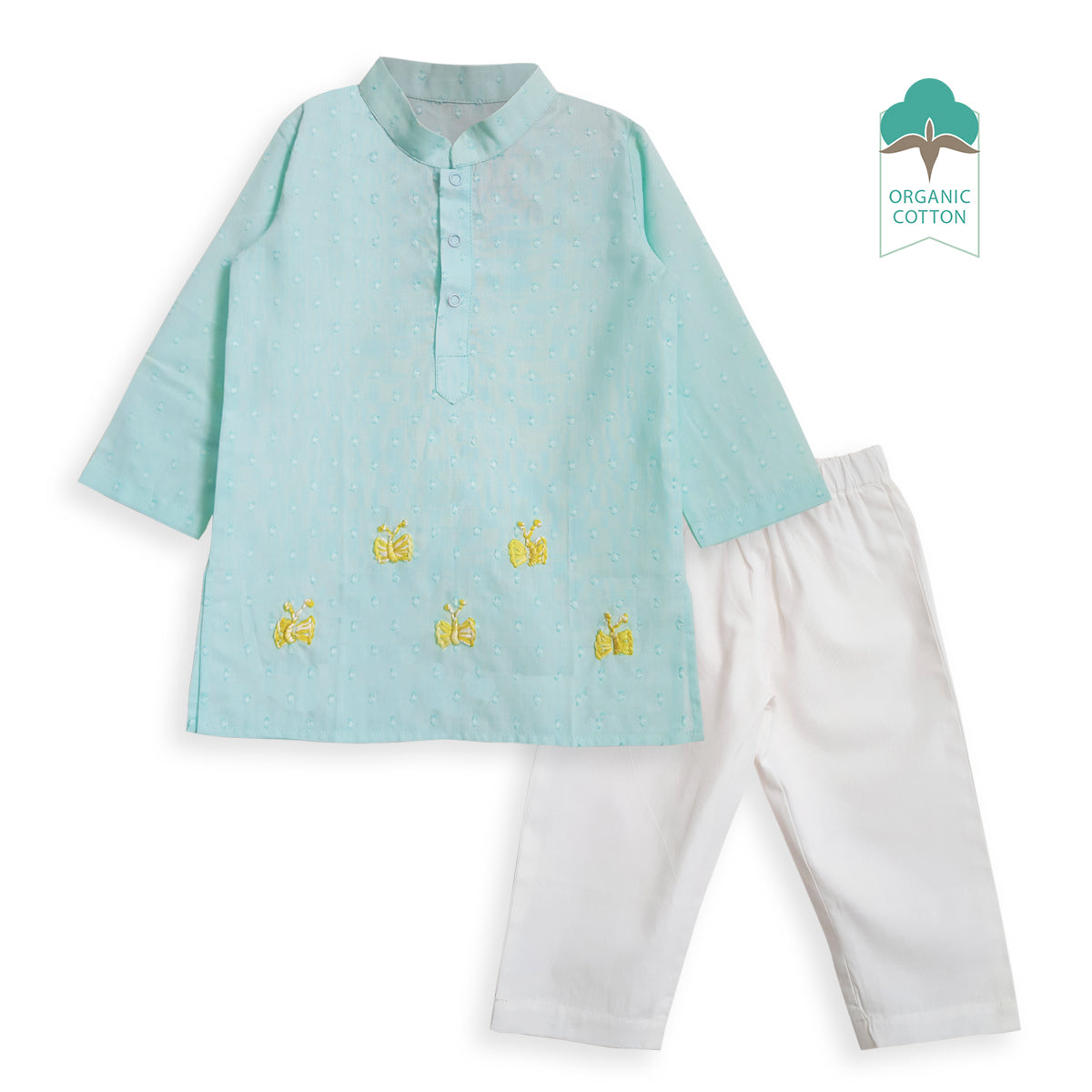 Organic Cotton Embroidered Kurta paired with Pajama Pants - Butterfly